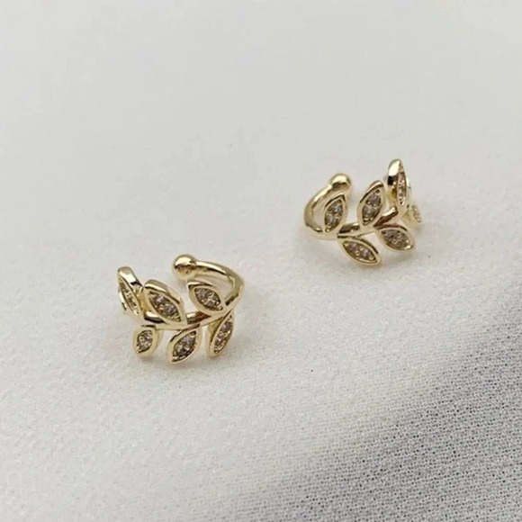 Sterling Silver Diamond Leaf Ear Cuffs Gold Silver - Picture 12 of 12